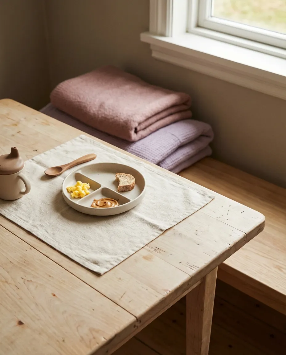 Parent caring for child in a warm Scandinavian home