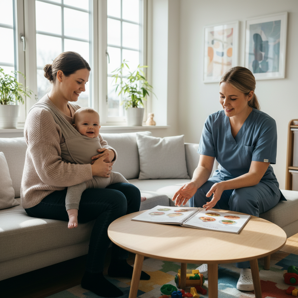 Parent introducing allergenic foods to baby in a safe kitchen environment