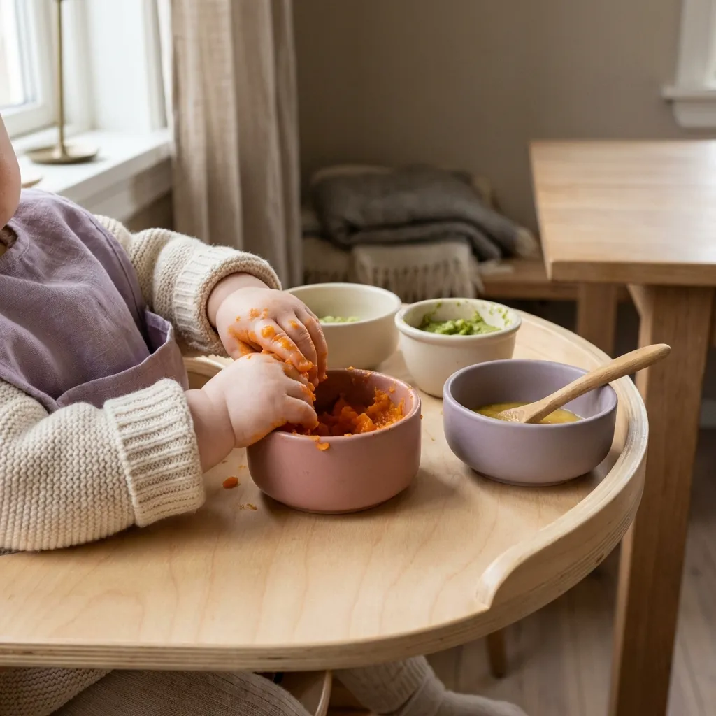 Parent caring for child in a warm Scandinavian home