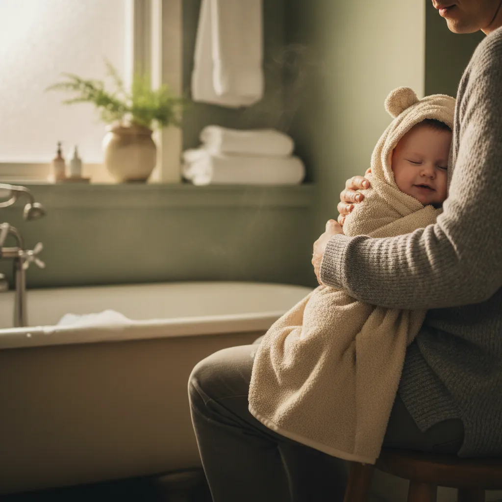 Parent caring for child in a warm Scandinavian home