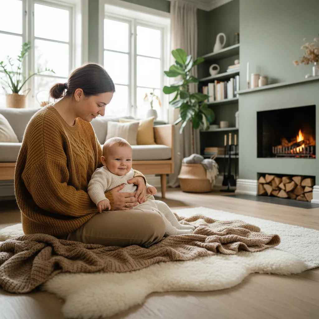 Caring parent with baby in a calm, warm atmosphere
