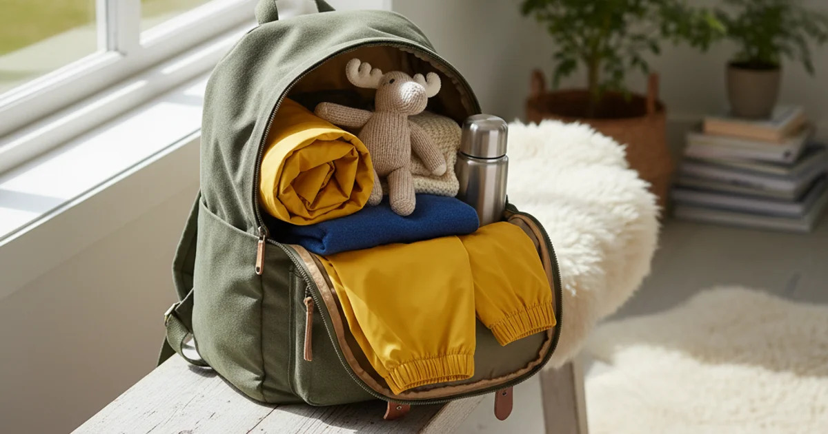 Child's backpack packed and ready for daycare