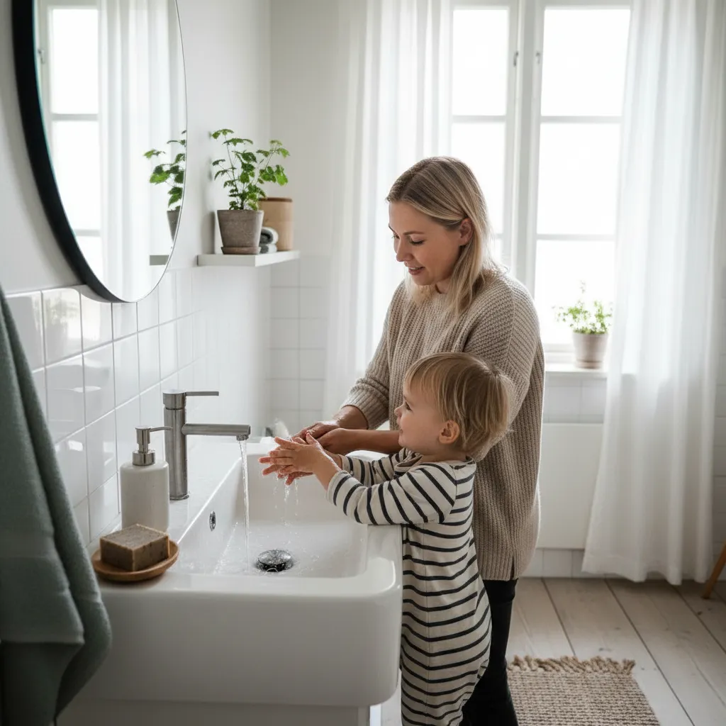 Parent caring for child in a warm home setting