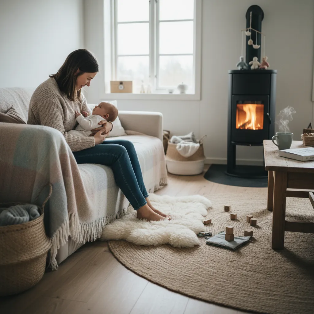Parent caring for child in a warm home