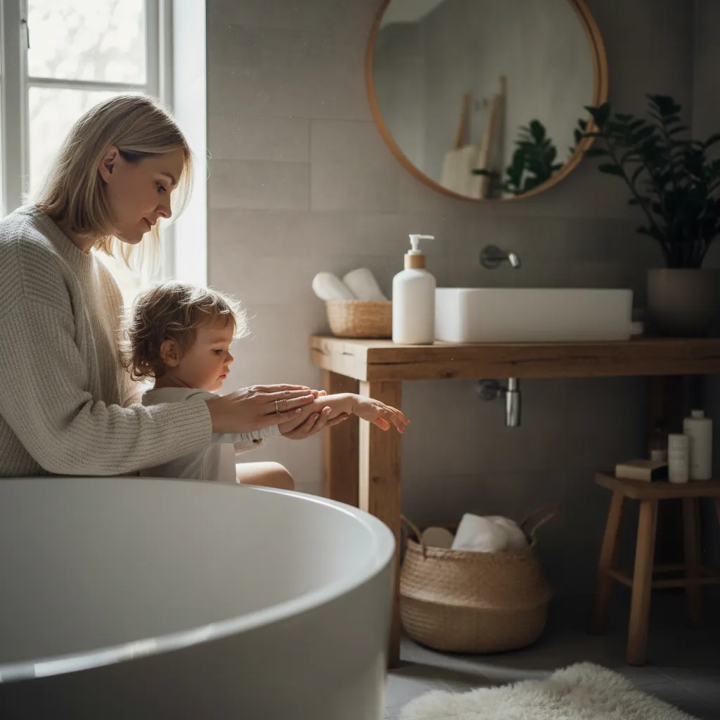 Parent caring for child in a warm home